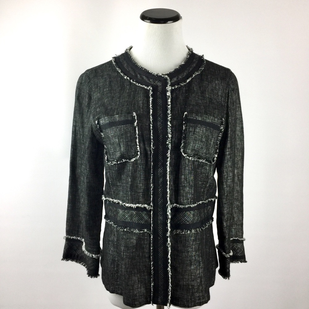 Lafayette 148 linen fringe tweed blazer